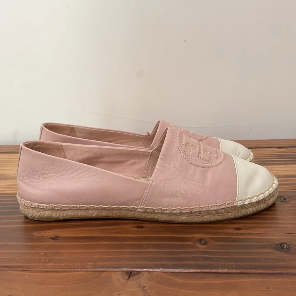 Tory Burch BENTON 2 ESPADRILLE NAPPA LEATHER Seashell Pink /New Ivory Size 8